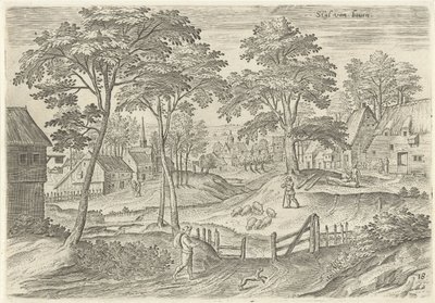 Vista do Estábulo Roubou de cima (título no objeto) Pontos turísticos da área de Bruxelas (título da série) de Hans Collaert (I)
