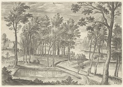 Vista das lagoas de La Cambre At Camere (título no objeto) Pontos turísticos da área de Bruxelas (título da série) de Hans Collaert (I)