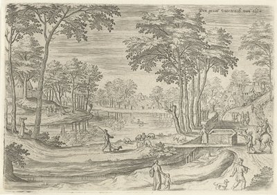 Vista do Canal de Ixelles O grande vaerwech van Elsen (título no objeto) Pontos turísticos da área de Bruxelas (título da série) de Hans Collaert (I)