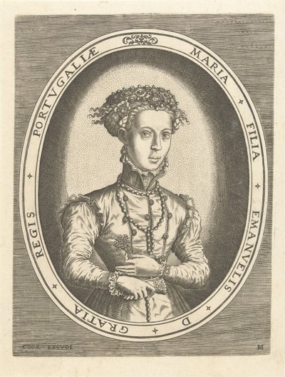 Retrato da princesa Maria de Portugal Casas reais europeias (título da série) de Hans Collaert (I)