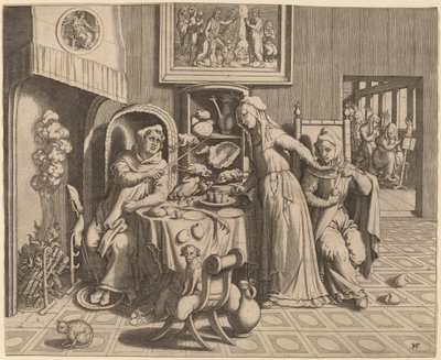 A Freira Amorosa entre o Abade e o Monge de Hans Collaert the Elder