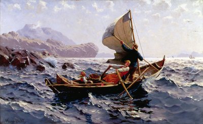 Um Barco de Pesca Norueguês, perto de Bergen (óleo sobre tela) de Hans Dahl