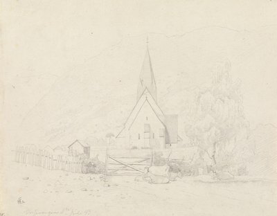 Vossevangen com a igreja de Voss de Hans Gude