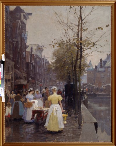 "Uma Manhã de Outubro em Amesterdão" Os serventes estão ocupados nas ruas. Pintura de Hans Hermann (1813-1890) Museu Regional de Arte do século XIX, Simferopol Ucrânia de Hans Hermann
