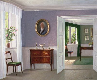 Um interior iluminado pelo sol (óleo sobre tela) de Hans Hilsoe