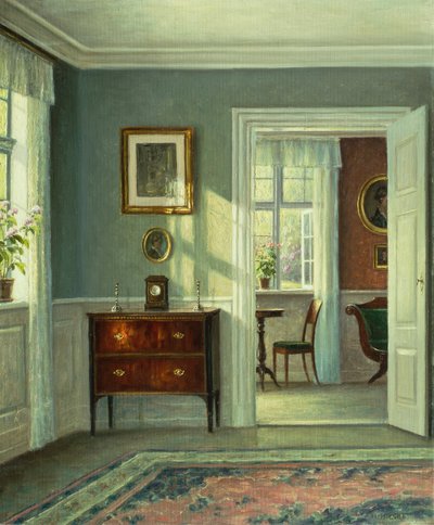 Um Interior (óleo sobre tela) de Hans Hilsoe