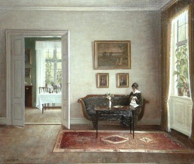 Interior com figura sentada (óleo sobre tela) de Hans Hilsoe