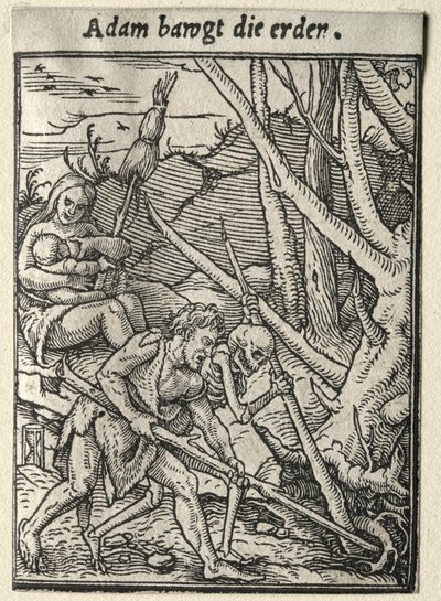 Dança da Morte: Adam Tilling the Ground. de Hans Holbein