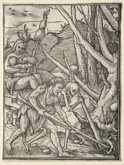 A dança da morte: Adam Tilling the Earth. de Hans Holbein
