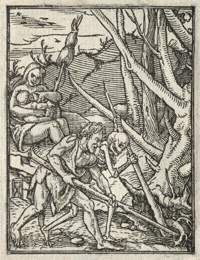 A Dança da Morte: Expulsão do Paraíso; Adam Cultivando o Solo de Hans Holbein