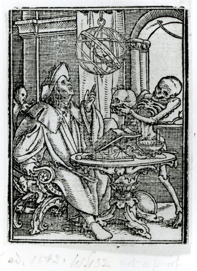 Morte e o astrônomo, de "A dança da morte", gravada por Hans Lutzelburger, c.1538 de Hans Holbein der Jüngere