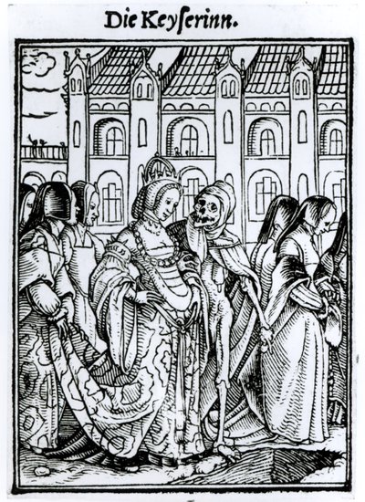Morte e a Imperatriz, de "A Dança da Morte", gravada por Hans Lutzelburger, c.1538 de Hans Holbein der Jüngere