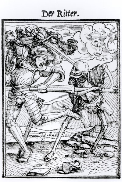 Morte e o Cavaleiro, de &39;A Dança da Morte&39;, gravada por Hans Lutzelburger, c.1538 de Hans Holbein der Jüngere