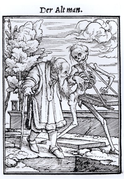 Morte e o Velho, de "A Dança da Morte", gravada por Hans Lutzelburger, c.1538 de Hans Holbein der Jüngere
