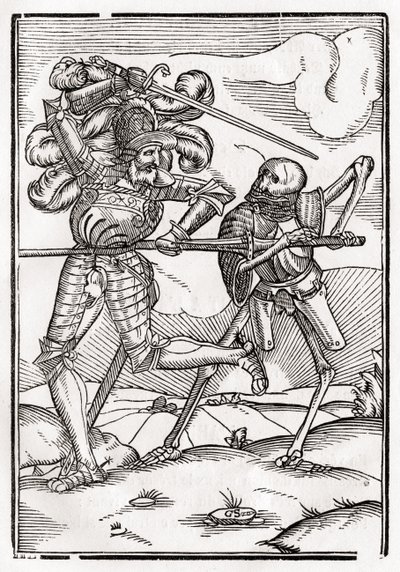 A morte chega ao cavaleiro ou ao conde, de &39;Der Todten Tanz&39;, publicada em Basiléia, 1843 de Hans Holbein der Jüngere