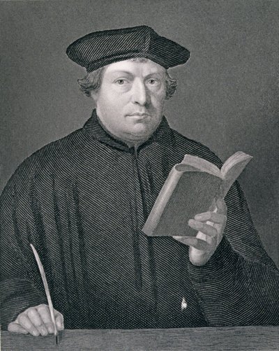 Martinho Lutero (1483-1546), gravado por W. Holl, de &39;World Religion&39;, publicado por A. Fullarton und Co. de Hans Holbein der Jüngere