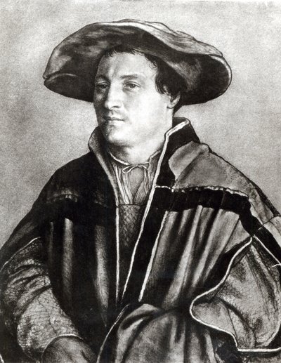 Retrato de um homem com um chapéu vermelho, c.1530 (giz e wc no papel) de Hans Holbein der Jüngere