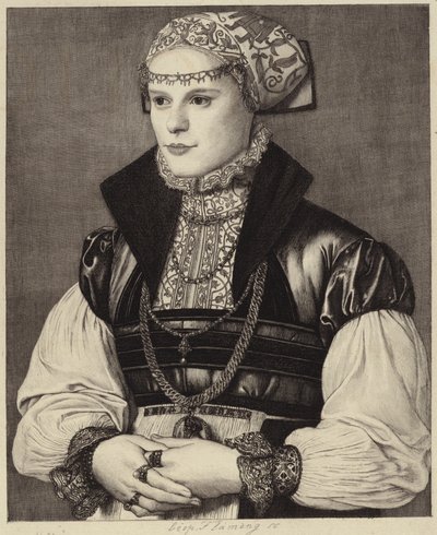Retrato, de, um, mulher, em, 16º século, roupa de Hans Holbein der Jüngere