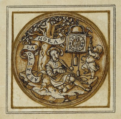 Alegoria do Tempo - Design para um pingente ou crachá de chapéu, c.1532-43 (caneta e tinta sobre papel) de Hans Holbein der Jüngere