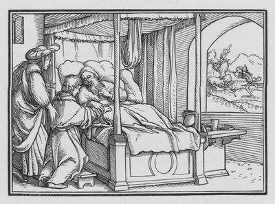Jacó Enganeira o Pai e Obtém a Bênção, Gênesis XXVII, 21 de Hans Holbein der Jüngere