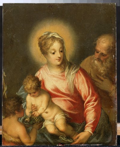 A Sagrada Família com João Baptista. Pintura de Hans Rottenhammer, o Grande (1564-1625). Óleo sobre cobre, 27,5 x 35 cm, final do século XVI e início do século XVII. Arte alemã, estilo barroco. Pushkin Museum of Fine Arts, Moscovo de Hans I or Johann Rottenhammer