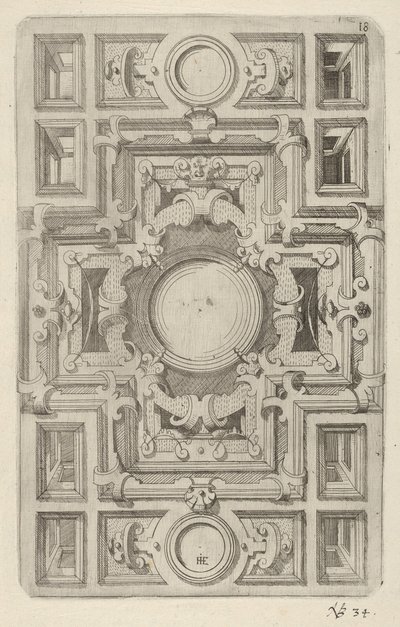 Projeto para um teto com tiras e um centro em forma de cruz, 1609. de Hans Jakbob Ebelmann
