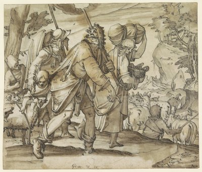 Jacó foge de Labão na terra de Canaã de Hans Jegli (II)