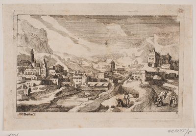 Paisagem montanhosa com o Bom Samaritano em primeiro plano de Hans Jørgen Kirksteen