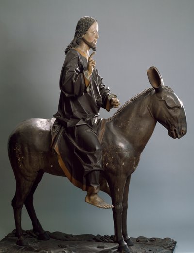 Cristo no burro, ca 1498, por Hans Klocker (activo ca 1478-1500), estátua de madeira policromada, Itália de Hans Klocker