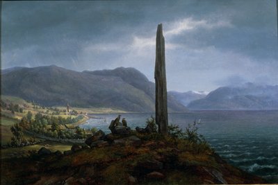A pedra memorial Frithjof em Leikanger por Balestrand em Soon (óleo sobre tela) de Hans Leganger Reusch