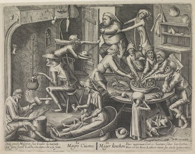 Cozinha magra LE MAIGRE CUISINA / The Skinny Keucken (título no objeto) Cozinha enxuta e a cozinha gordurosa (título da série) de Hans Liefrinck (I) (possibly)