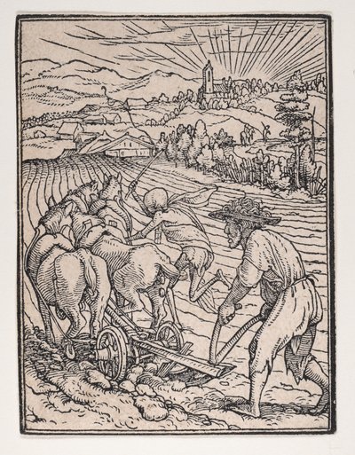 O Camponês ou Lavrador, de A Dança da Morte, ca. 1526, publicado em 1538. de Hans Lützelburger