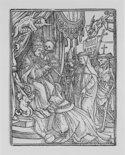 O Papa, de A Dança da Morte, c. 1526, publicado em 1538. de Hans Lützelburger