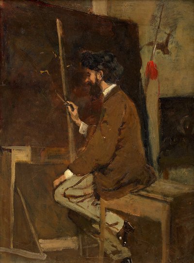 Auto-retrato em frente ao cavalete, antes de 1868. de Hans Makart