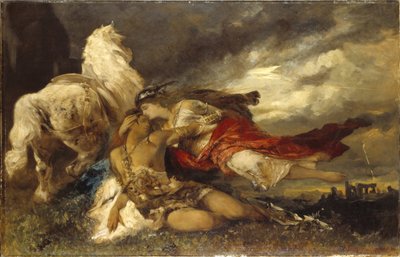 Valquíria e um Herói Moribundo, de Makart, Hans (1840-1884). Óleo sobre tela. Tamanho: 130x200 cm. Nationalmuseum Estocolmo de Hans Makart