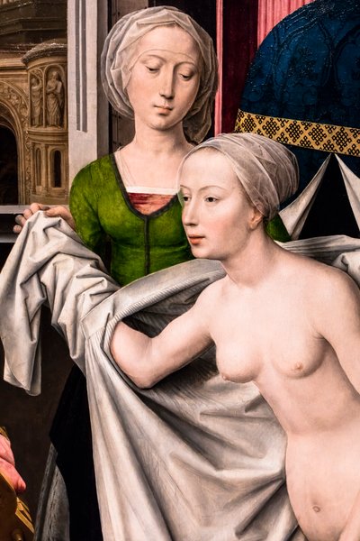 Betsabé no banho, ca. 1485 (Têmpera e óleo sobre madeira (carvalho)) de Hans Memling