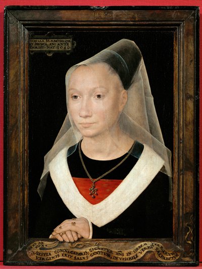 Retrato de uma jovem mulher (ofegante) de Hans Memling
