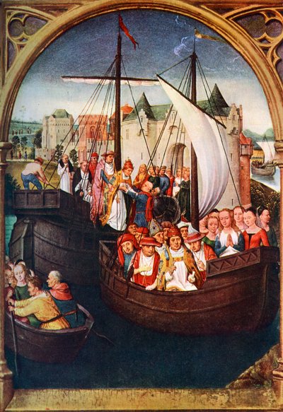 A partida de Santa Úrsula de Basileia, antes de 1489, c1900-1920. de Hans Memling