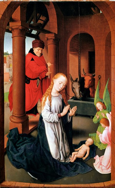 A Natividade. Painel esquerdo do Tríptico da Adoração (Detrempe sobre madeira, c.1470) de Hans Memling