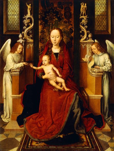 A Virgem e o Menino entronizaram com dois Anjos, de Hans Memling