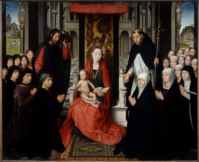 A virgem e a criança entre São Tiago e São Domingos apresentando doadores ou a virgem de Jacques Floreins. Pintura de Hans Memling (1435-1494) (ec.flam.) Sol do século XV. 1,3x1,6 m de Hans Memling