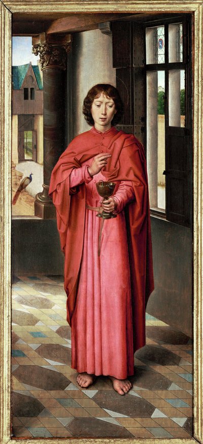 Tríptico de John Donne: persiana direita, São João Evangelista, nome-santo de Sir John Donne (óleo sobre carvalho) de Hans Memling