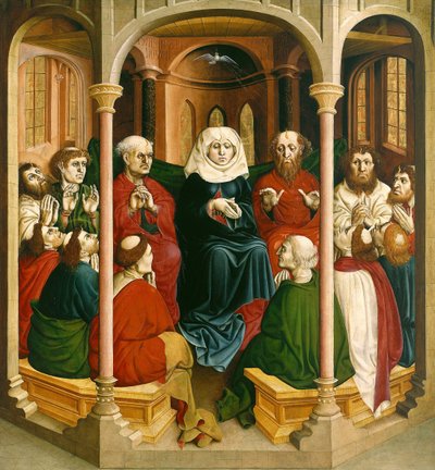 A descida do Pentecostes do Espírito Santo. Asas do altar de Wurzach, 1437 de Hans Multscher