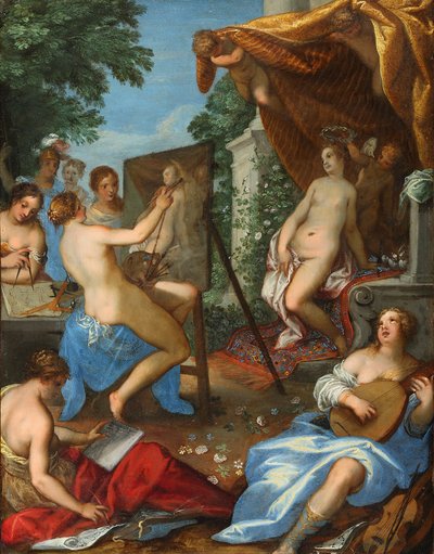 Alegoria das artes com Pictura a pintar Vénus de Hans Rottenhammer