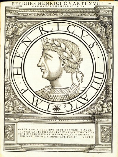 Henry, 4, a partir dos imperadores romanos de leste e oeste mais verdadeiras imagens de moedas antigas, gravura por Rudolph Wyssenbach, impressos por Andreas Gessner, Zurique, de Hans Rudolf Manuel Deutsch