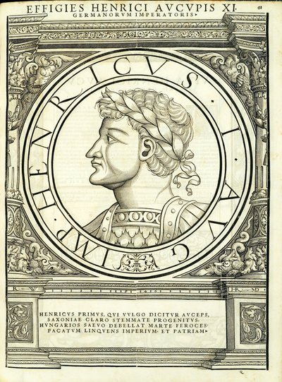 Henry 1 passarinheiro, do comandante geral dos Roman Leste e Oeste mais verdadeiras imagens de moedas antigas, gravura por Rudolph Wyssenbach, impressa por Andreas Gessner Z de Hans Rudolf Manuel Deutsch