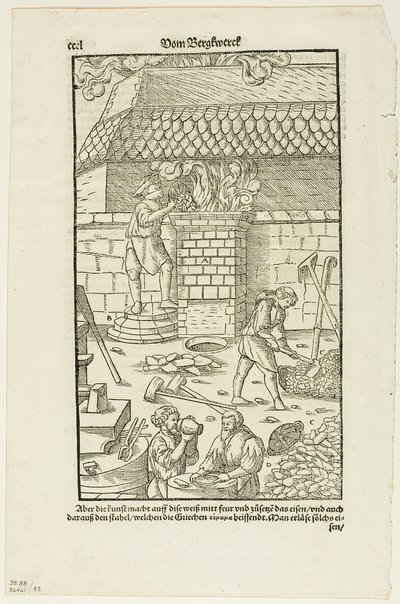 Página CCCL de Vom Bergwerck XII Bücher de Agricola, placa 43 de Woodcuts from Books of the XVI Century de Hans Rudolf Manuel Deutsch