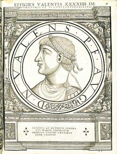 Forte ilustração comandante geral das Roman Leste e Oeste mais verdadeiras imagens de moedas antigas, gravura por Rudolph Wyssenbach, impressa por Andreas Gessner, Zurique, 1559 de Hans Rudolf Manuel Deutsch