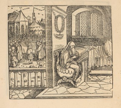 Mulher orante e procissão fúnebre de Hans Schäufelein (possibly)
