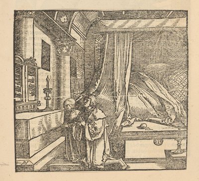 Duas pessoas orando em um quarto de Hans Schäufelein (possibly)